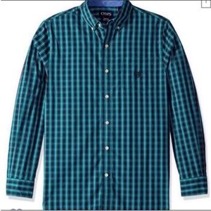 NWT Men’s Chaps Turquoise Plaid Button Down Dress Shirt Size XL